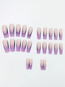 Actualice su estilo: 24 piezas de uñas postizas largas con diseño francés degradado, diseño 3D de escamas de sirena Y2K con pegamento de uñas gelatinoso, 1 lima de uñas y 1 juego de uñas postizas, suministros de uñas - Multicolor - Ver 3