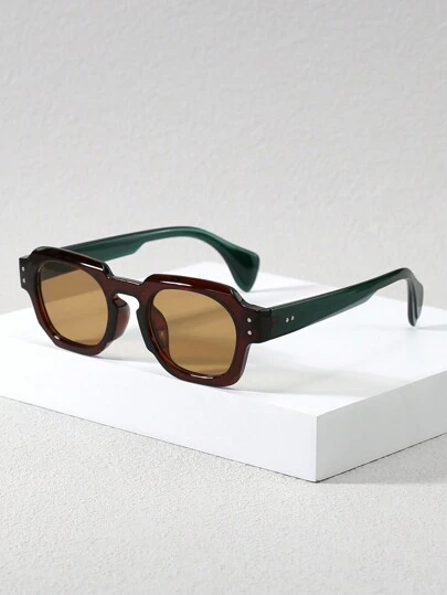 1 Pair/2 Pairs Small Square Frame Rivet Decor Vintage Street Style Party Fashion Glasses For Summer Beach Vacation,Outdoor,Travel