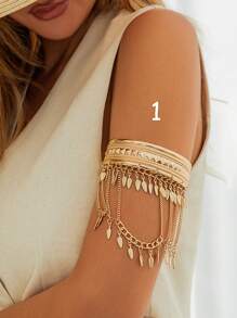 1pc European And American Style Denim Tassel Bracelet With Retro Leaf Vintage Armlet
