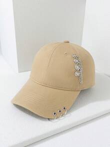 1 pieza Gorra de béisbol con cadena de collar en estilo Hip-Hop, versátil - Caqui - Ver 2