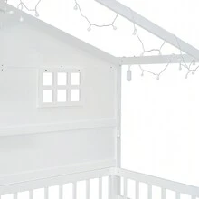 MERAX Twin Size House Bed With Shelves, House Bed With Window And Sparkling Light Strip On The Roof - trắng - Xem 9