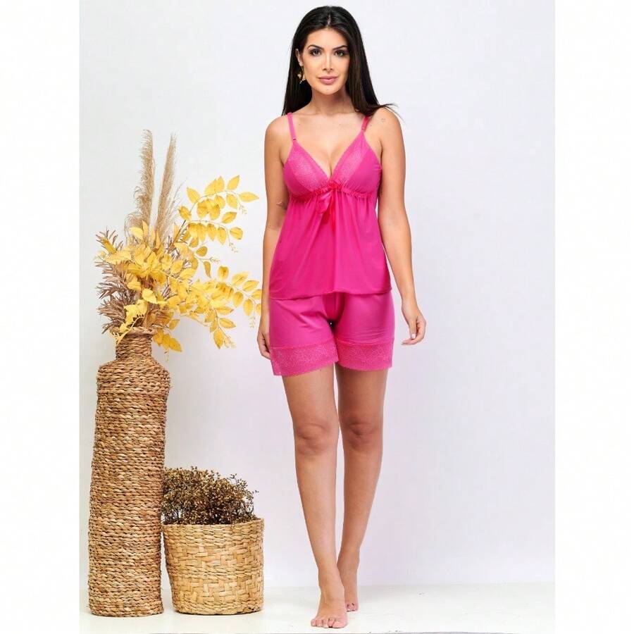 Women Pajama Sets - 玫紅色 - 查看 1