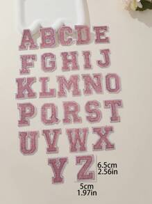 26pcs Sequin Glitter Embroidery Ironing Patch, Fashionable Shiny English Letter Clothing Hats Luxury Decorative Accessories - Pink - View 2