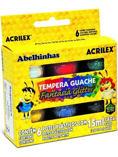 Tinta Tempera Guache Fantasia Glitter 6 Cores 15ml