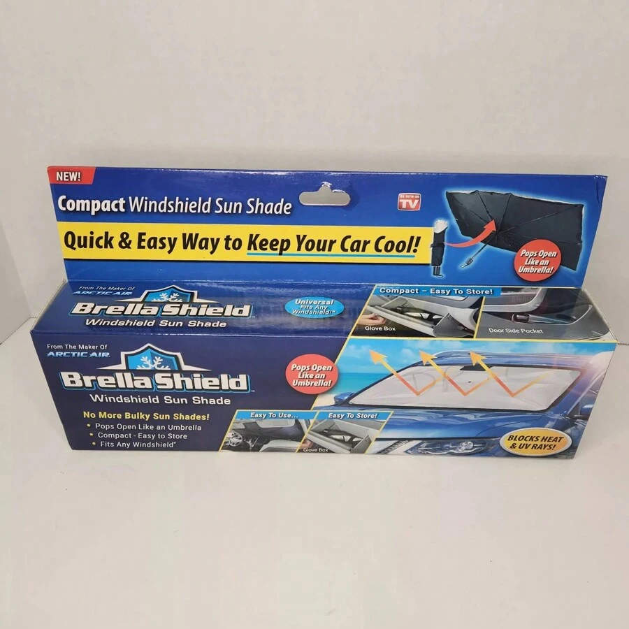 Ontel Brella Shield Parasol para parabrisas de coche, 31 x 57 pulgadas, punta negra grande