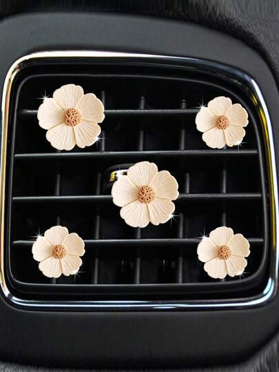 5pcs Cute Daisy Five-Petal Flower Car Air Vent Fragrance Clip Interior Flower Freshener Car Aromatherapy Decorative Accessories