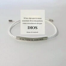 1 Pieza Pulsera De Tubo Curvado De Acero De Titanio Grabado De Moda, Pulsera Ajustable De Cadena De Letras Afortunadas Tejido A Mano Unisex Joya Regalo - Dorado - Ver 31