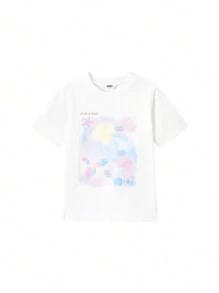 Annil EG421157 Roupa Infantil Camisa de Malha de Manga Curta com Estampa Bordada de Concha e Gola Redonda, Camiseta de Verão Nova Casual para Meninos e Meninas, Superior Fresco e Doce e Versátil