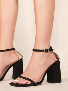 Where’s That From FALLON SQUARE TOE HIGH BLOCK HEEL SANDALS WITH ANKLE STRAP - Black Suede - View 2