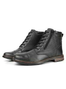 Men High-Top Leather Riding Boots - 黑色 - 查看 2