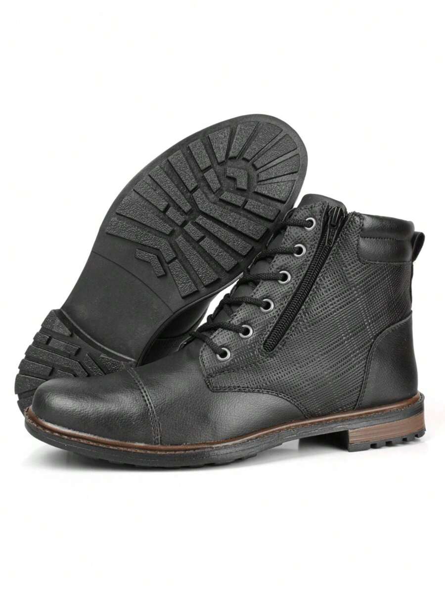 Men High-Top Leather Riding Boots - 黑色 - 查看 1