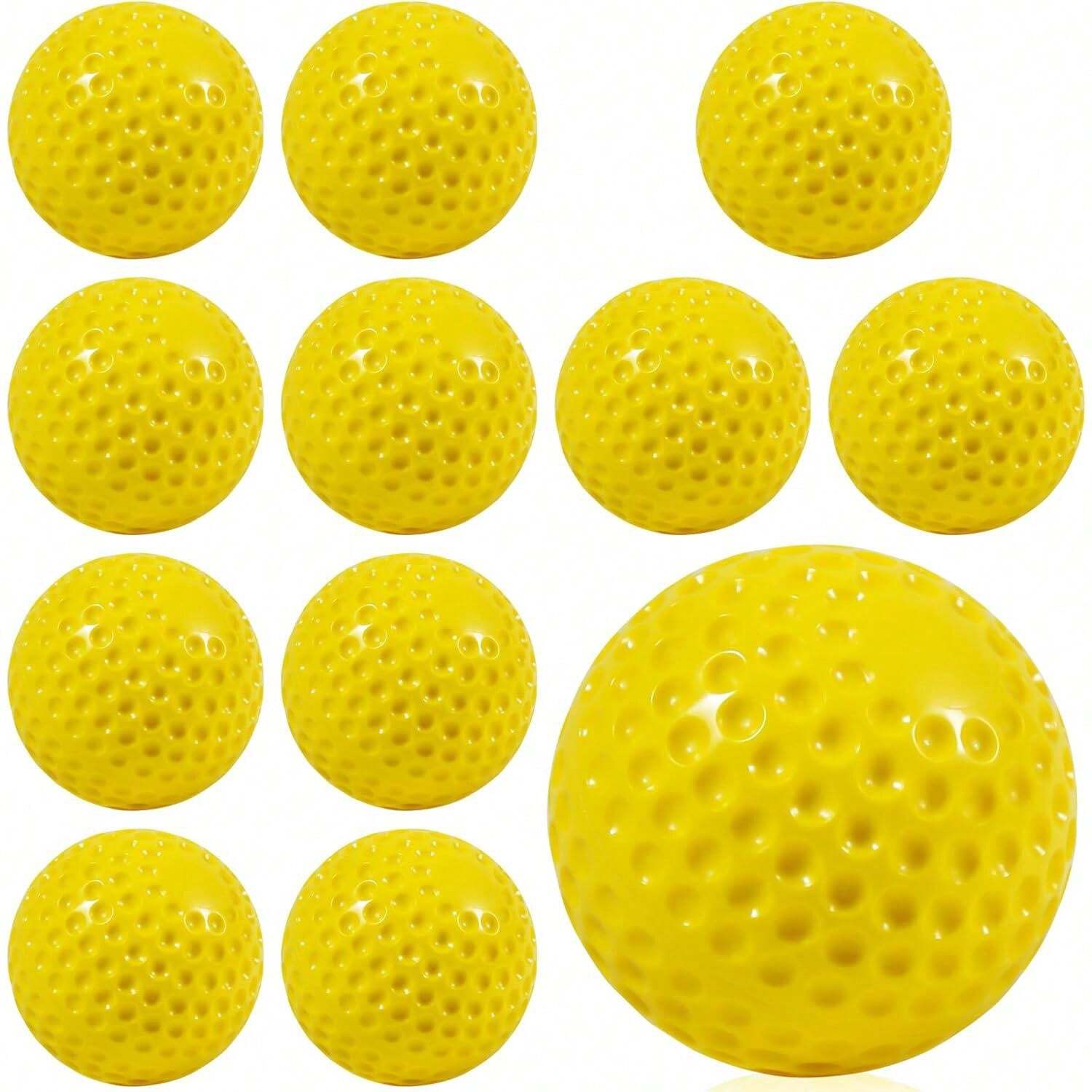 Softballs 12 Pack Yellow Dimpled Softballs, 12Inch Pitching Machine