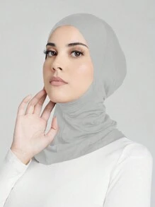 1 件装女士头巾纯色下巴覆盖弹性底帽带头巾 Abaya 配饰日常下帽女士面纱 - 淺灰色 - 查看 2