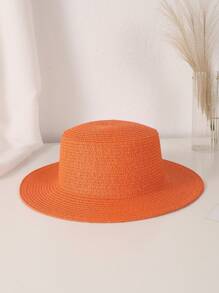 1pc Women's Solid Color Flat Top Small Brim Sun Hat, Simple & Versatile Straw Hat Suitable For Beach Vacation Photoshoots - Solid Color - View 15