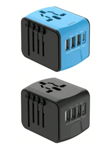 Universal Travel Adapter, International Travel Plugs Worldwide With 3 USB + 1 Type C Ports European Power Adapter, Smart AC Outlet Wall Charger For Us To EU UK AUS Ireland Asia (Type C/G/A/I)-Blue/Black
