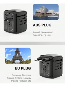 Universal Travel Adapter, International Travel Plugs Worldwide With 3 USB + 1 Type C Ports European Power Adapter, Smart AC Outlet Wall Charger For Us To EU UK AUS Ireland Asia (Type C/G/A/I)-Blue/Black