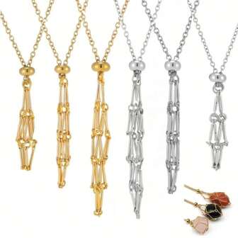 1pc Fashionable Stainless Steel Cage Pendant Necklace, Adjustable Braided Cage Stand, With Gold And Silver Tone, Suitable As Jewelry Gift For Women And Men