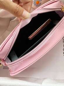 1pc Women's Embroidered Small Square Bag With Fashionable Wide Strap, For Crossbody Or Shoulder Use