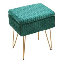 LIVINGANDHOME Living And Home Rectangle Upholstered Storage Beige /Green Ottoman  Padded Vanity Stool Storage Seat Box Makeup Vanity Chair