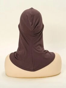 1 pièce Ensemble accessoire abaya femme mode, chapeau en tricot à couleur unie avec tour de cou élastique, foulard, bandeau. Hijab doux pour l'hiver, l'automne, usage quotidien, sous coiffe voilée - Marron - Voir 4