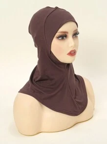 1 pièce Ensemble accessoire abaya femme mode, chapeau en tricot à couleur unie avec tour de cou élastique, foulard, bandeau. Hijab doux pour l'hiver, l'automne, usage quotidien, sous coiffe voilée - Marron - Voir 3