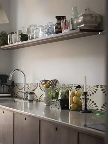 10Pcs Tiles Stickers Floor Geometric Flower Waterproof Kitchen Wall Sticker Self-Adhesive Floor Tile Stickers - Multicolor - View 3