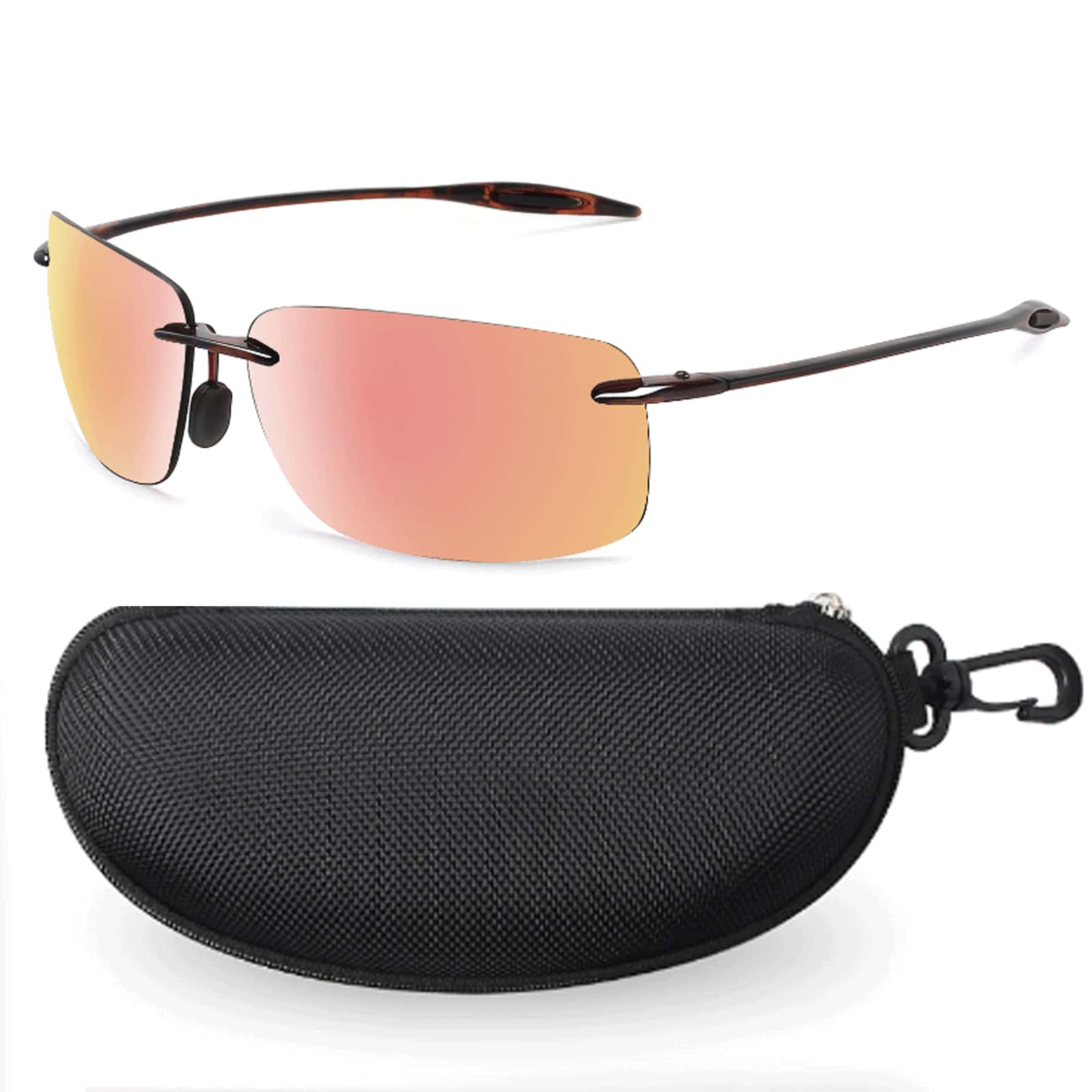 MAXJULI Rimless Polarized Fashion Sports Fashion Glasses Men Women Tr90 Outdoor Running Olf Surf Driving MJ8009 - A12 玳瑁色/粉紅色 - 查看 1