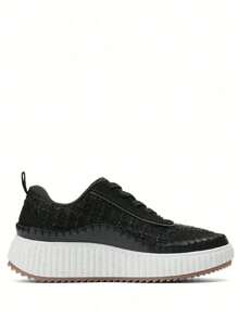Women Platform Casual Sneakers Thick-Sole Woven Style Fashion Comfortable Wedge Sneakers Autumn Winter Outdoor Sport Shoes - màu đen - Xem 8