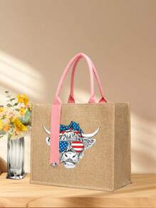 1入組帆布手提袋套裝，輕盈的粗麻購物袋，隨身攜帶的旅行/沙灘袋及化妝包，美國日朋友禮物 - 卡其色 - 查看 1