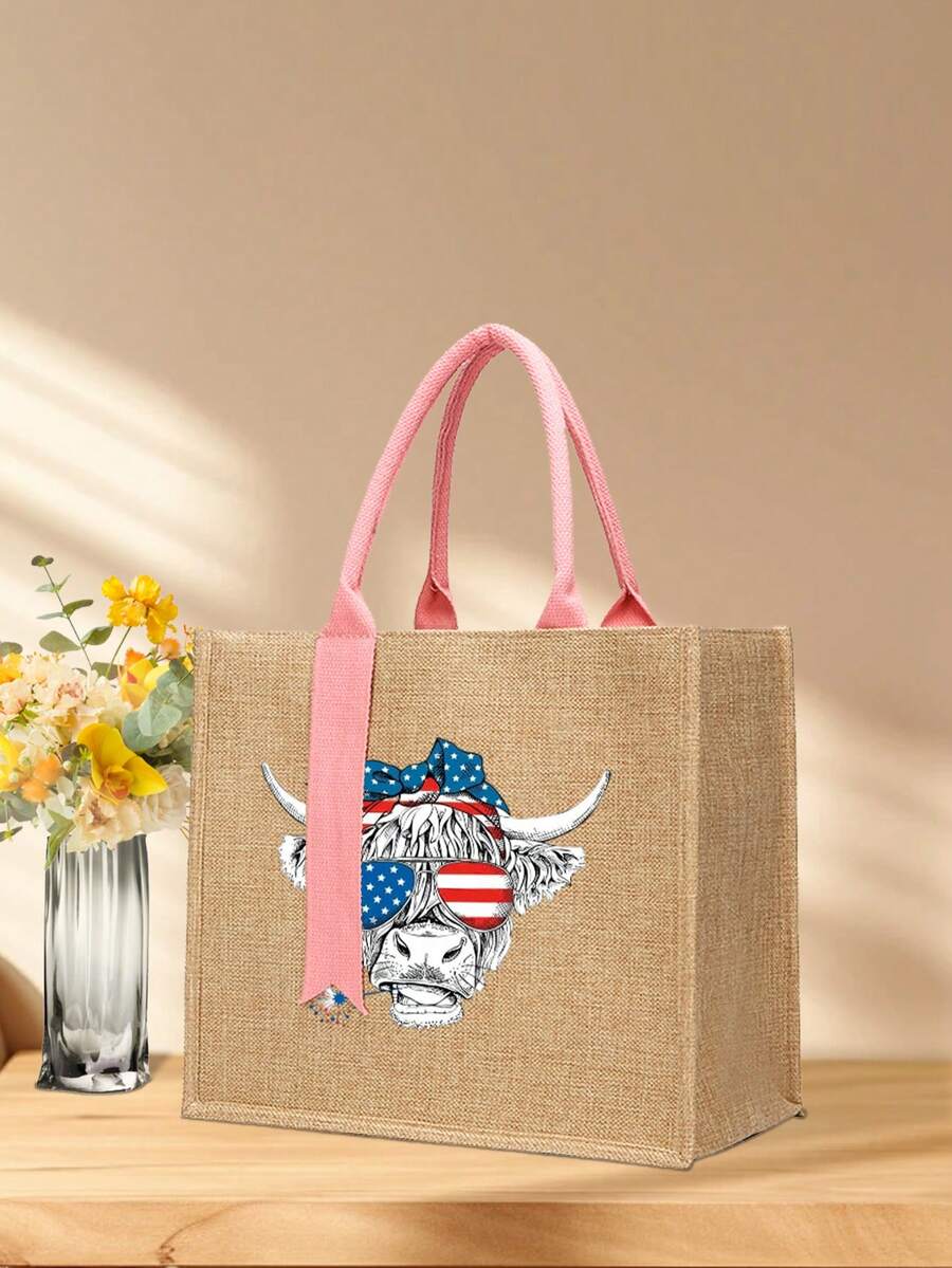 1入組帆布手提袋套裝，輕盈的粗麻購物袋，隨身攜帶的旅行/沙灘袋及化妝包，美國日朋友禮物 - 卡其色 - 查看 1