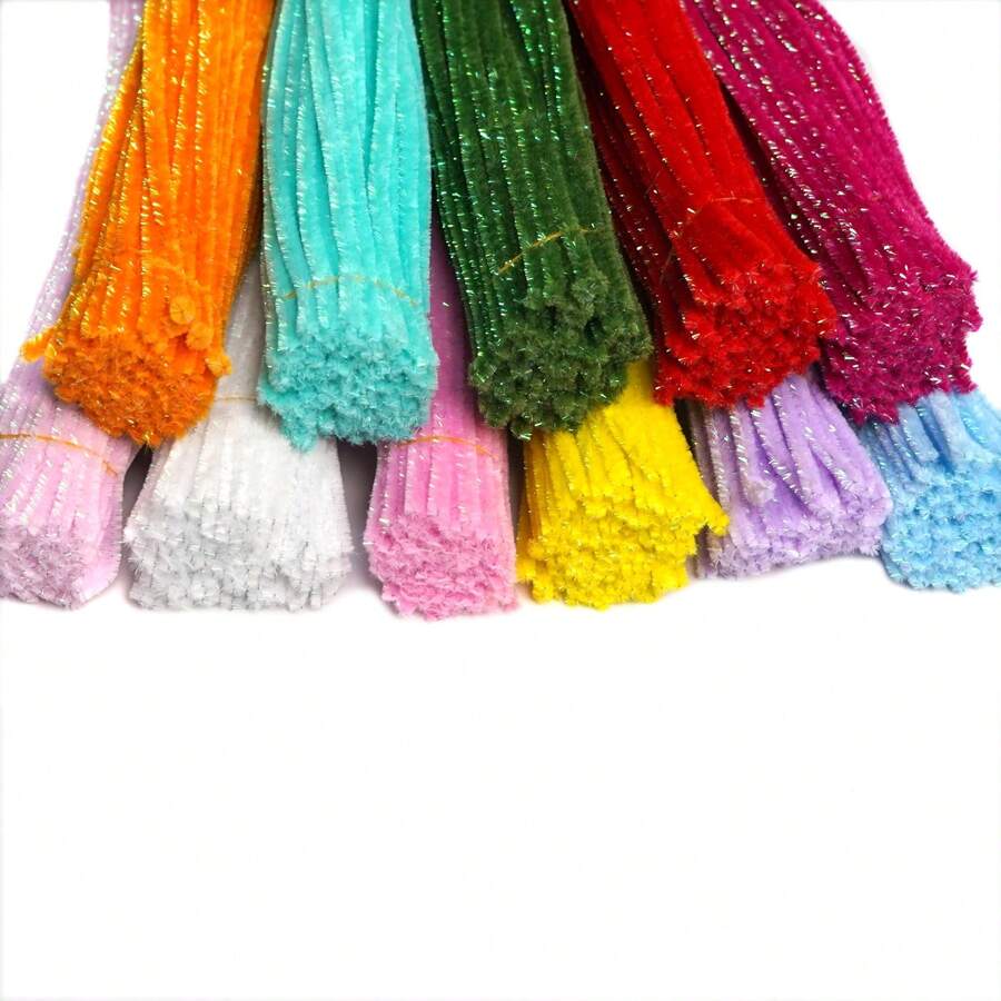 200pcs Glitter Seven Colors Pipe Cleaner, With 5pcs Hot Melt Glue