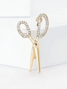 Rhinestone Scissors Design Brooch - Gold - View 11