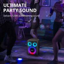 Tronsmart Halo 200 Bluetooth Speaker, With 2 Wireless Mics, Speaker With Powerful Bass, Party Sync, 5 Lighting Modes, Custom EQ And Lights, 18 Hours Playtime, Microphone And Guitar Support For Party - 黑色 - 查看 3