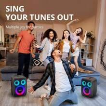 Tronsmart Halo 200 Bluetooth Speaker, With 2 Wireless Mics, Speaker With Powerful Bass, Party Sync, 5 Lighting Modes, Custom EQ And Lights, 18 Hours Playtime, Microphone And Guitar Support For Party - 黑色 - 查看 8