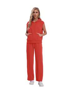 Conjunto Deportivo de Pants con Chaleco Unicolor - Rojo - Ver 4