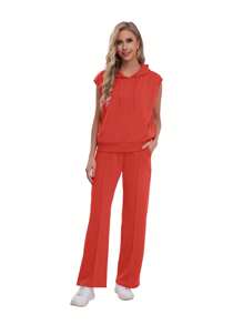 Conjunto Deportivo de Pants con Chaleco Unicolor - Rojo - Ver 5