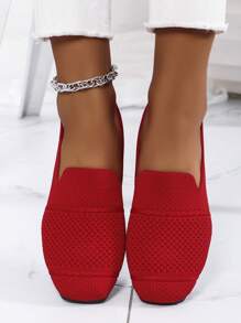 Women's Knitted Flat Loafers, Comfortable Square Toe Dolly Shoes, Breathable Mother Shoes For Spring/Autumn
