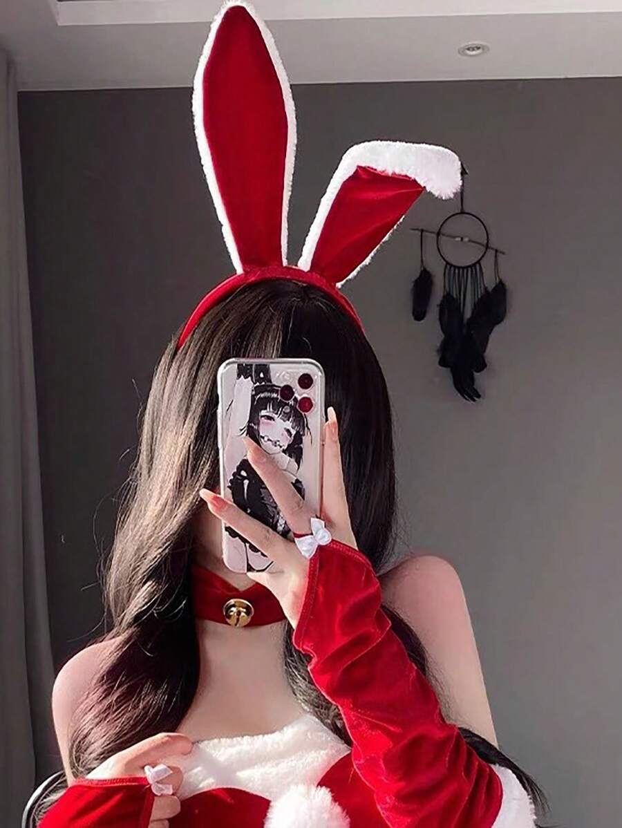 1pc New Game Party Photo Props Headpiece - Red Rabbit Ears Headband, Cute Bunny Girl Hair Hoop Decoration - Multicolor - View 1