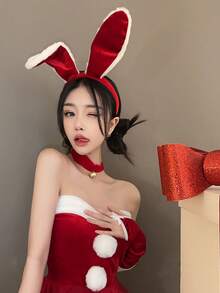 1pc New Game Party Photo Props Headpiece - Red Rabbit Ears Headband, Cute Bunny Girl Hair Hoop Decoration - Multicolor - View 3