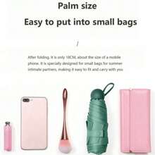 1 Pieza Mini Paraguas Portátil Con Protección Uv Para Días Soleados Y Lluviosos, Paraguas De Bolsillo Reforzado De 6 Costillas Con Revestimiento Uv