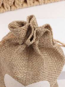 彩色糖果造型珠飾拉繩禮物袋，心形禮物收納袋，附有珠飾環扣，適用於禮物包裝和收納，1個米色亞麻袋 - 棕色 - 查看 6