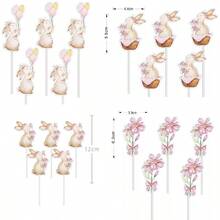 Miliocry 5/6入組蛋糕裝飾撐，粉色兔子可愛蛋糕裝飾，甜點桌蛋糕上面裝飾，適用於復活節、母親節、生日和周年慶蛋糕聚會 - 粉色 - 查看 2