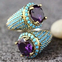 1 Nhẫn hợp kim màu vàng cổ điển & thời trang có trang trí khảm đá quý nhân tạo, thích hợp cho trang phục hàng ngày của phụ nữ & Quà tặng dự tiệc & Ngày của Mẹ - Vàng - Xem 12
