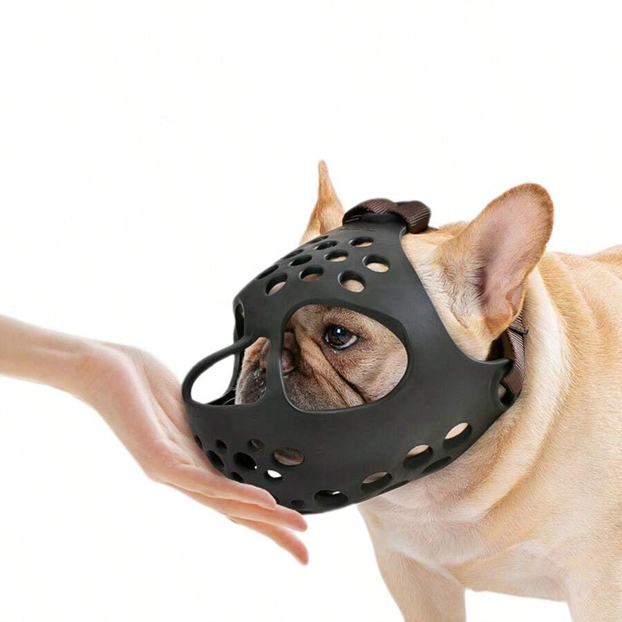 Bozal De Silicona Para Perros Bulldog Francés/Inglés/Pug Hecho De Silicona No Tóxica Suave Y Natural, El Bozal Para Mascotas Es Resistente Al Desgaste Y Cómodo, Que No Magullará La Piel Del Perro - Negro - Ver 1