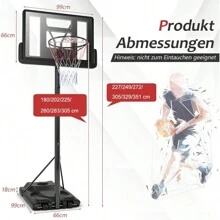 Basketball Stand With Wheels, Height Adjustable Basket System From 180 To 305 Cm, Basketball Hoop With Stand For Adults And Teenagers - Black - View 5