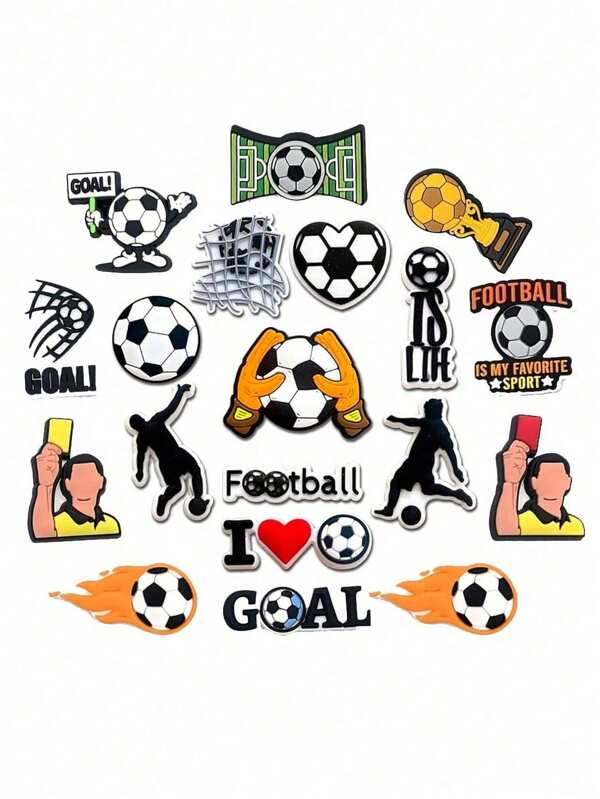 Set de 19/29 buc pandantive pentru pantofi din seria de fotbal, decorațiuni pentru pantofi din PVC pentru geantă de plajă, pandantive pentru accesorii pentru pantofi, idee de cadou pentru ziua de naștere, Crăciun, Ziua Îndrăgostiților, Halloween, cadouri de petrecere