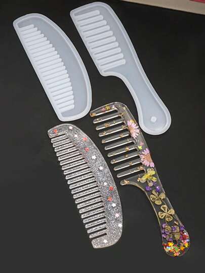 DIY Crystal Epoxy Resin Comb With Silicone Mold, Handmade AB Glue Decorative Comb Making Mold