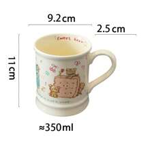 1 Peça Caneca Cerâmica Fofa de Cookie com Urso Pintado à Mão de 350ml, Estilo Cremoso para Café da Manhã, Leite, Café ou Chá, Caneca para Casal Voltar às Aulas