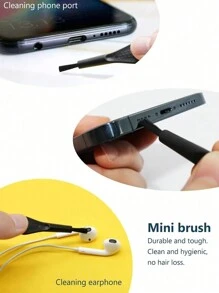 Kit di pulizia per telefoni cellulari 9 pezzi: nastro adesivo, spazzola per porto di ricarica, pulitore per foro audio, spazzola per la pulizia di fessure, panno per la pulizia, tappi antipolvere in silicone