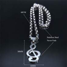 Music Note Stainless Steel Pendants Necklaces For Womne/Men Silver Color Punk Rock Musical Chain Boyfriend Gift - Necklace - View 7